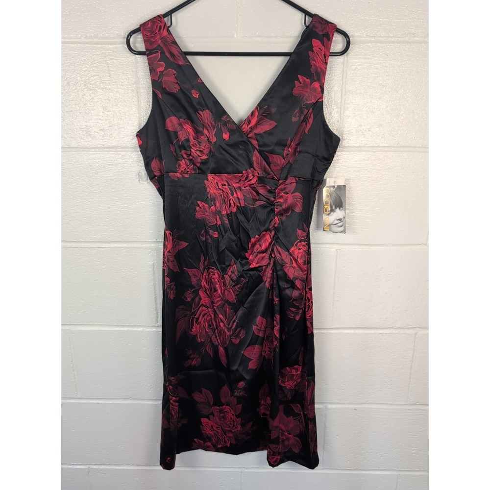 Donna Ricco‎ dress 10P Black and Red Floral NWT